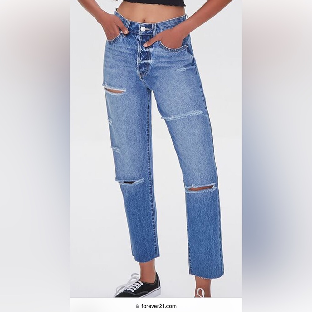 FOREVER 21 BOYFRIEND HIGH RISE JEANS 29 NO STRETCH BUTTON UP HOT FASHION MOM